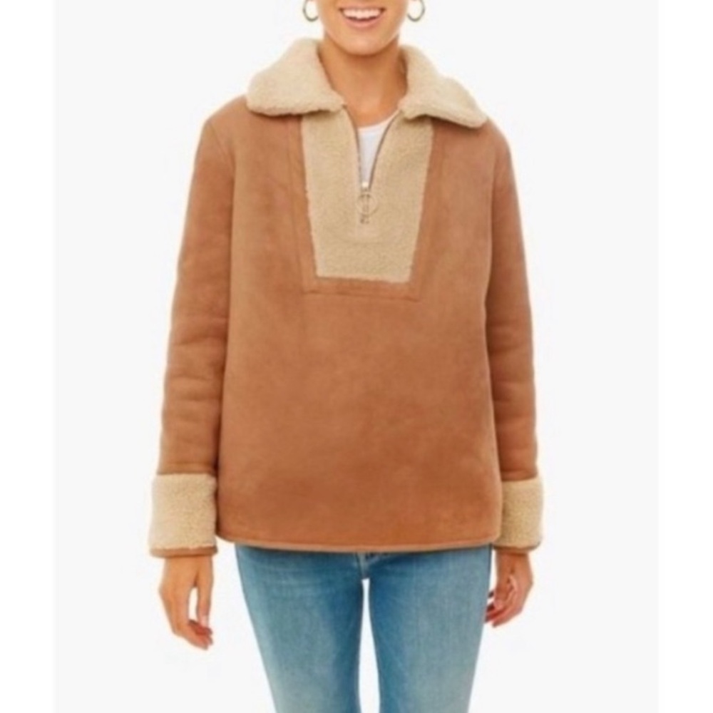 Tuckernuck Tan Pullover Teddy Jacket with Cream Shearling Trim